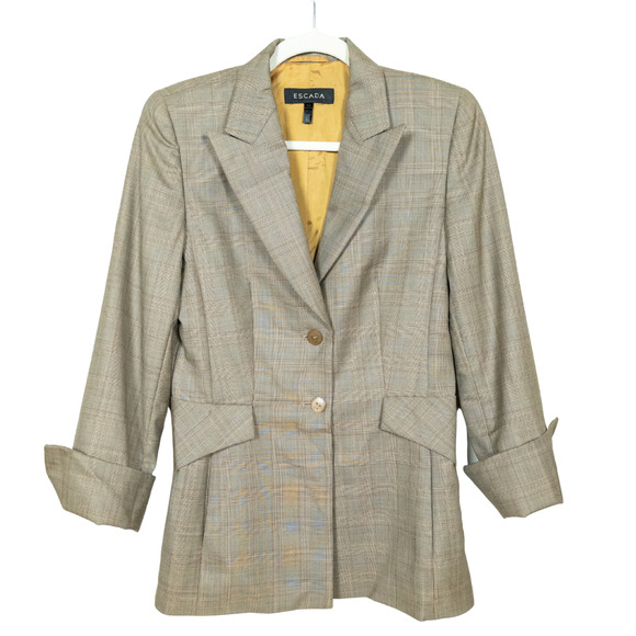 ESCADA Brown Tan Plaid Blazer Two Button Folded Cuff Women's GER 34 / US 4 - Picture 1 of 10